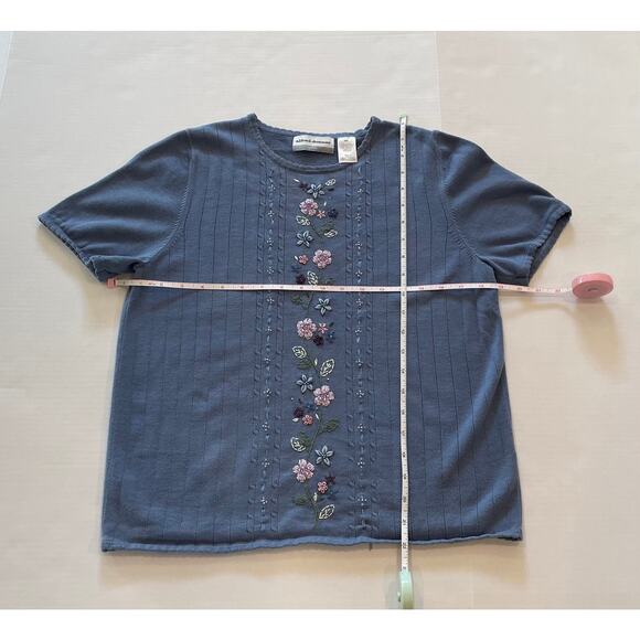 Alfred Dunner Periwinkle Blue Short Sleeve Ribbed Sweater Embroidered Beaded MP - Picture 10 of 13